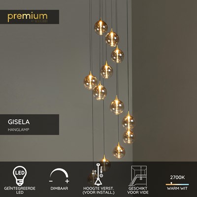 Lucide GISELA - Hanglamp - Ø 61 cm - LED Dimb. - 12x3,5W 2700K - Geschikt voor vide en hoge plafonds - Amber | Premium